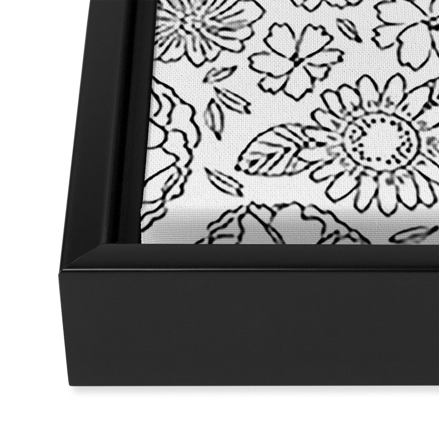 Black and white hand drawn flower art pattern Framed Canvas Print Gallery Image 3