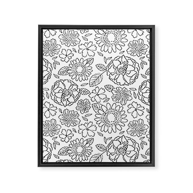 Black and white hand drawn flower art pattern Framed Canvas Print Gallery Image 8