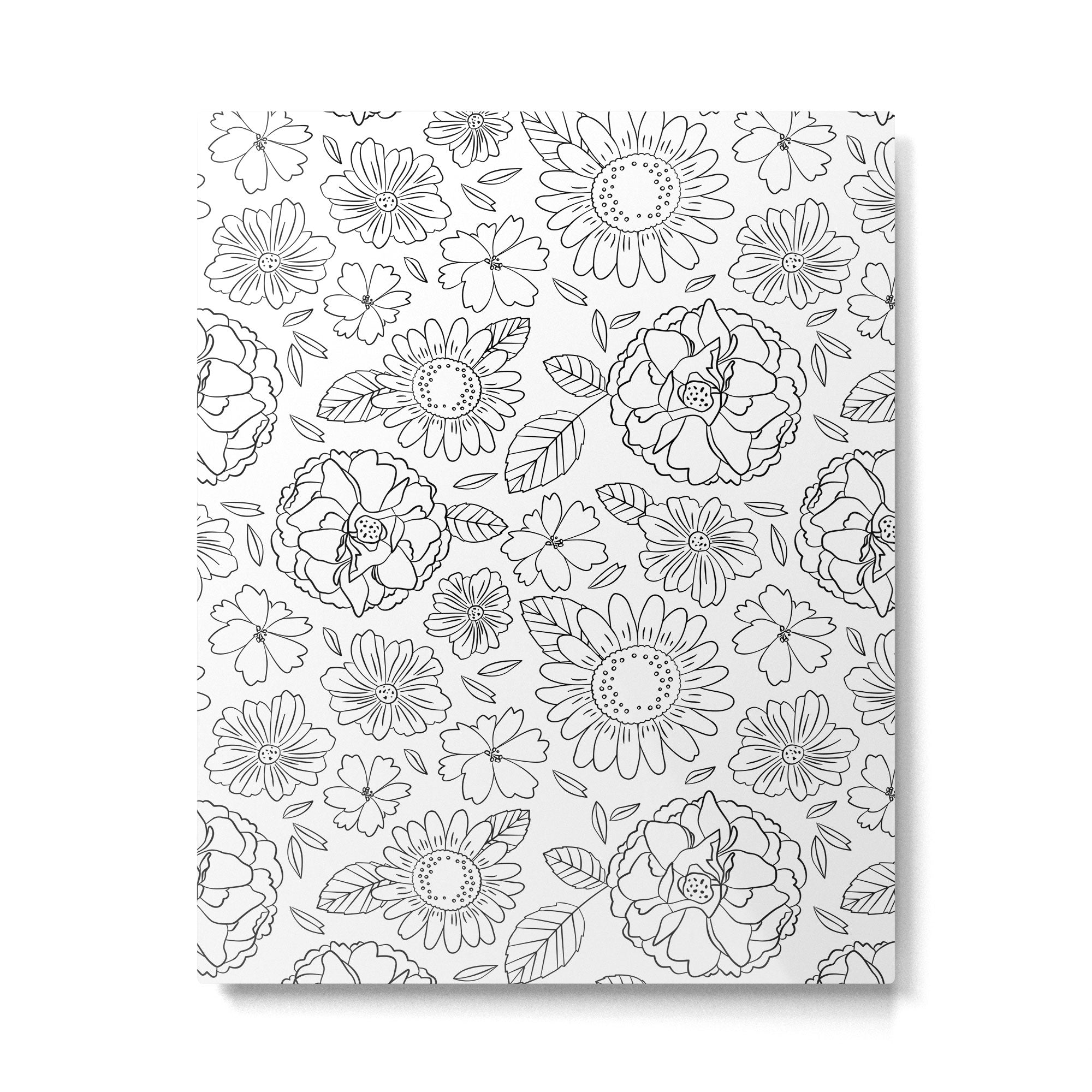 Black and white hand drawn flower art pattern Metal Print Gallery Image 6