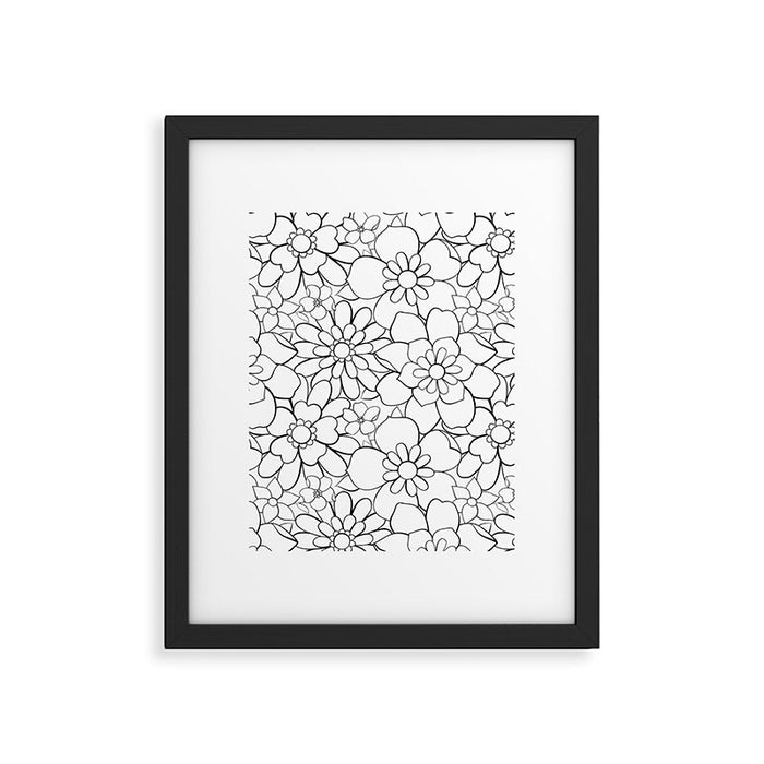 Black and white hand drawn flower art pattern Framed Art Print Gallery Image 1
