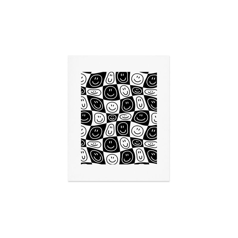 Black and white happy face checkered pattern Art Print Gallery Image 1
