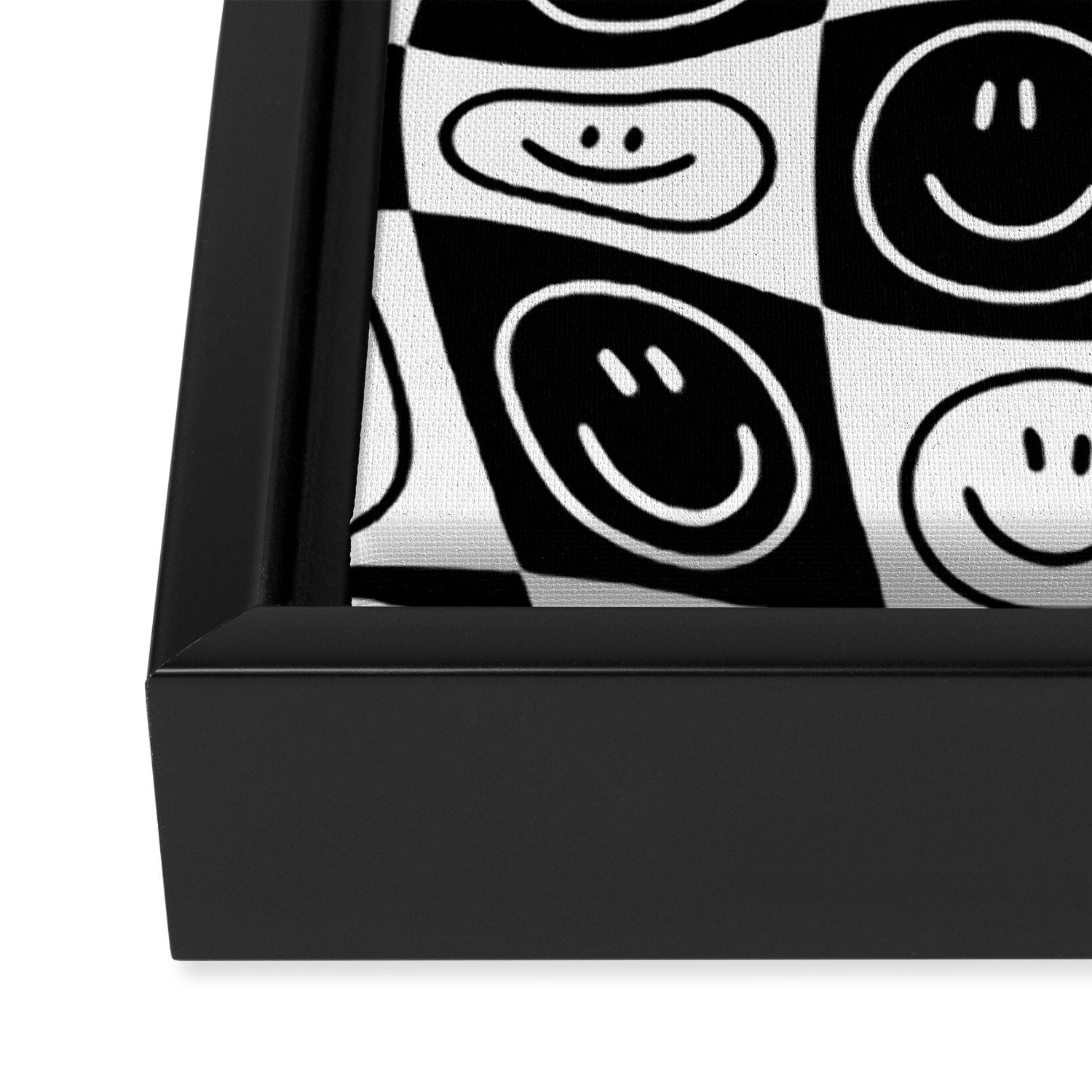 Black and white happy face checkered pattern Framed Canvas Print Gallery Image 3