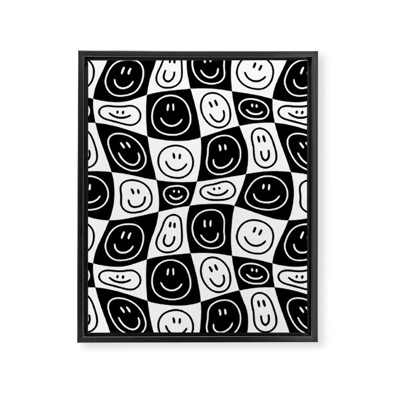 Black and white happy face checkered pattern Framed Canvas Print Gallery Image 8