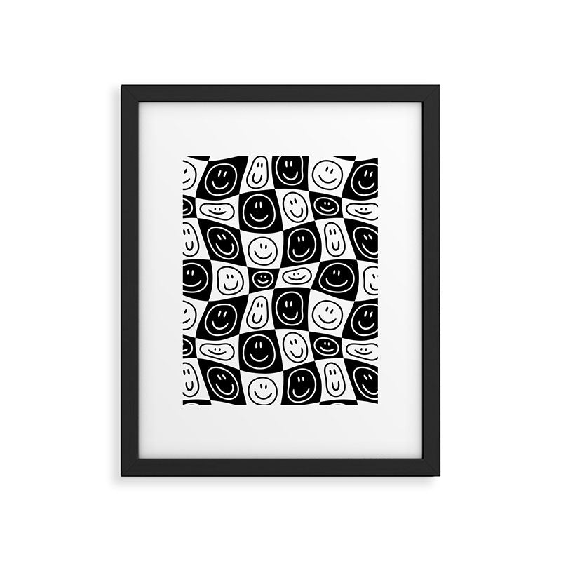 Black and white happy face checkered pattern Framed Art Print Gallery Image 6