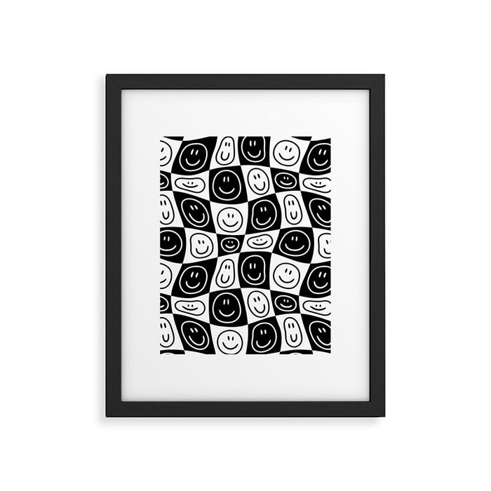Black and white happy face checkered pattern Framed Art Print Gallery Image 1
