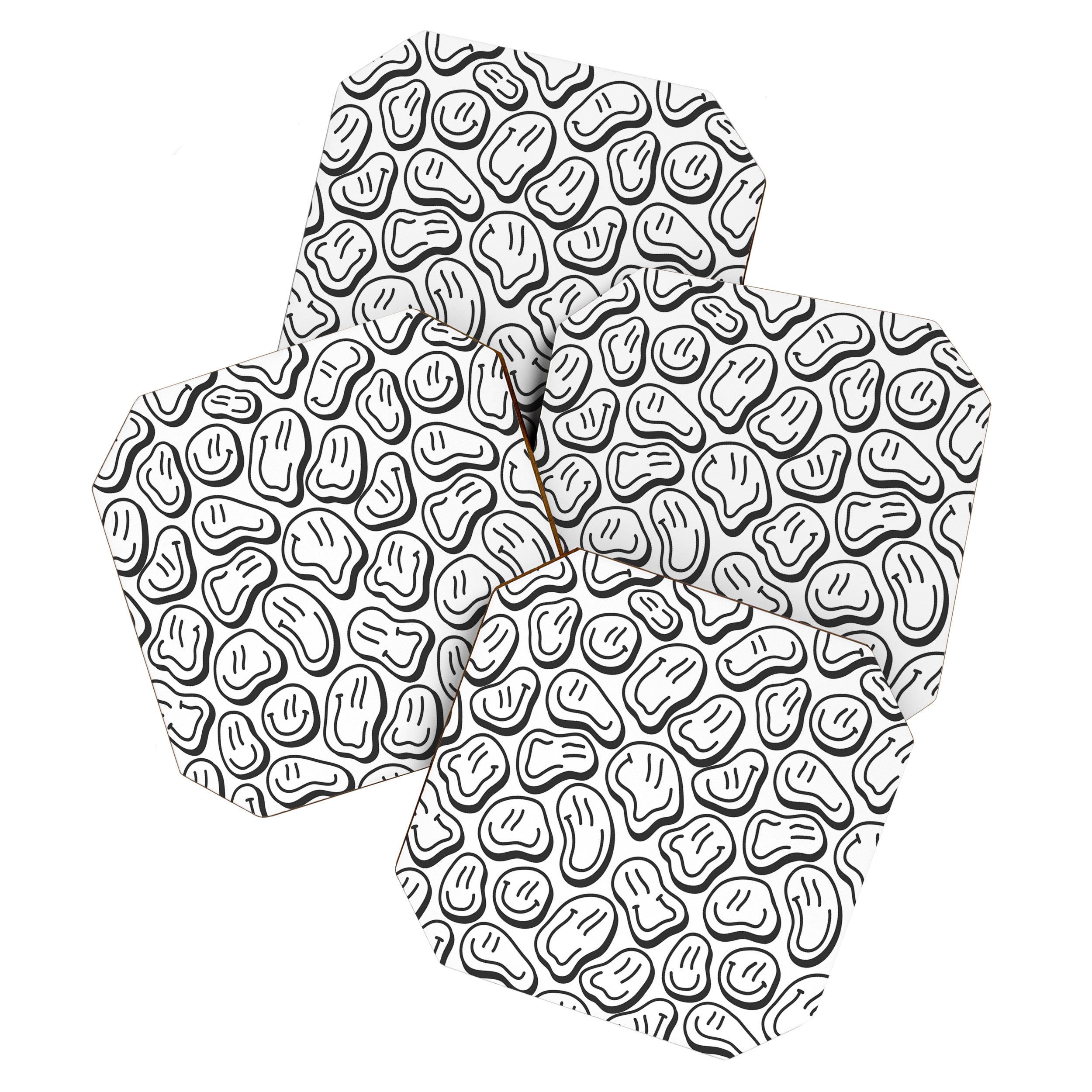 Black and white happy face pattern Coaster Gallery Image 1