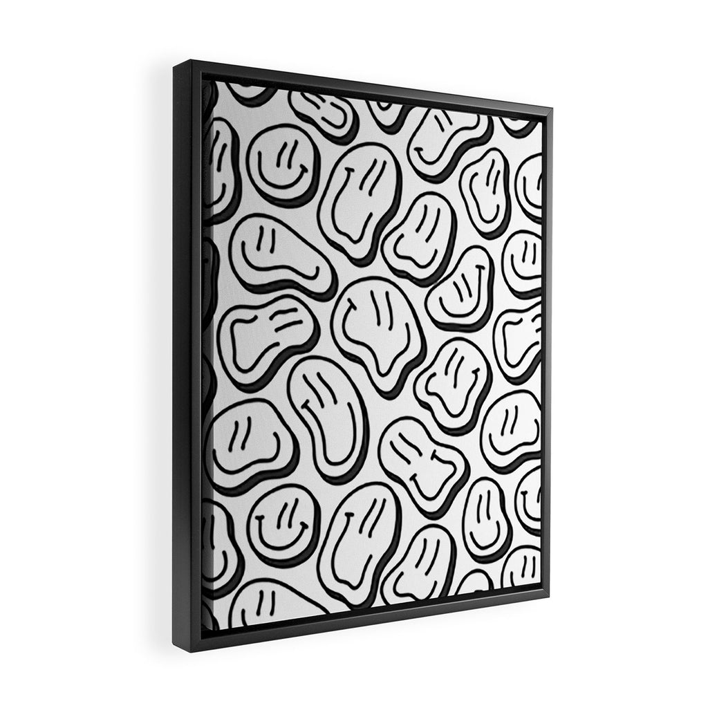 Black and white happy face pattern Framed Canvas Print Gallery Image 2