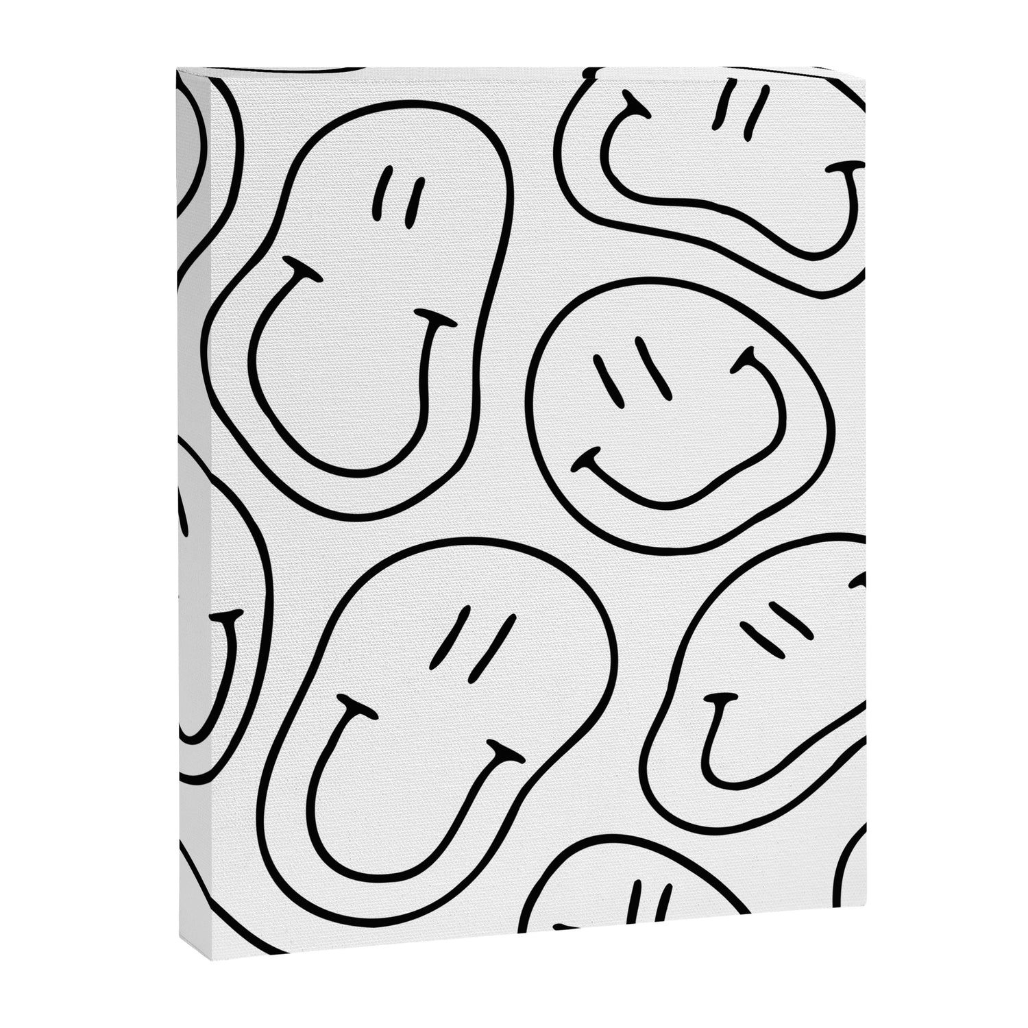 Black and white happy smiling face cartoon pattern Canvas Print Gallery Image 3