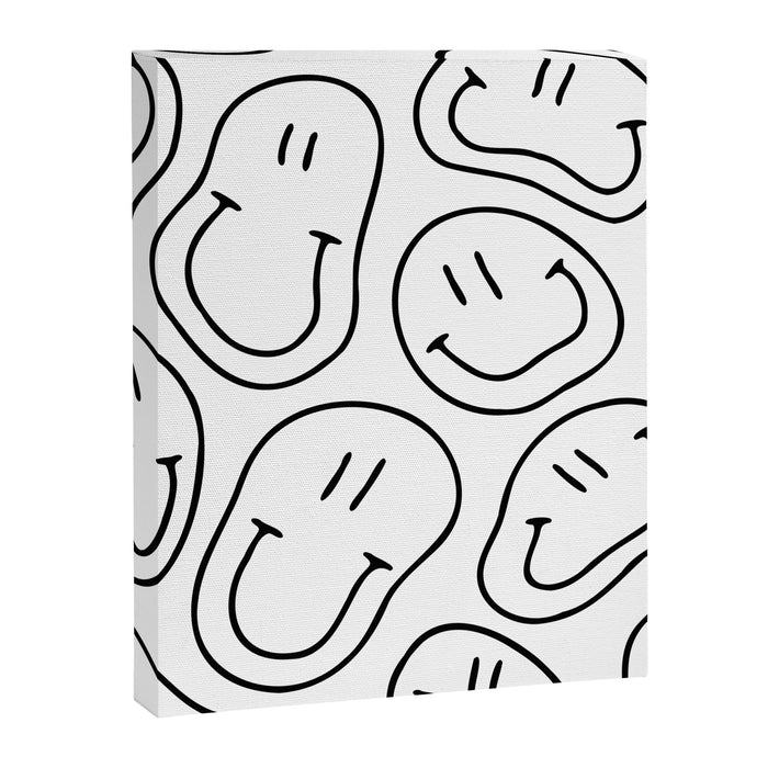 Black and white happy smiling face cartoon pattern Canvas Print Gallery Image 1