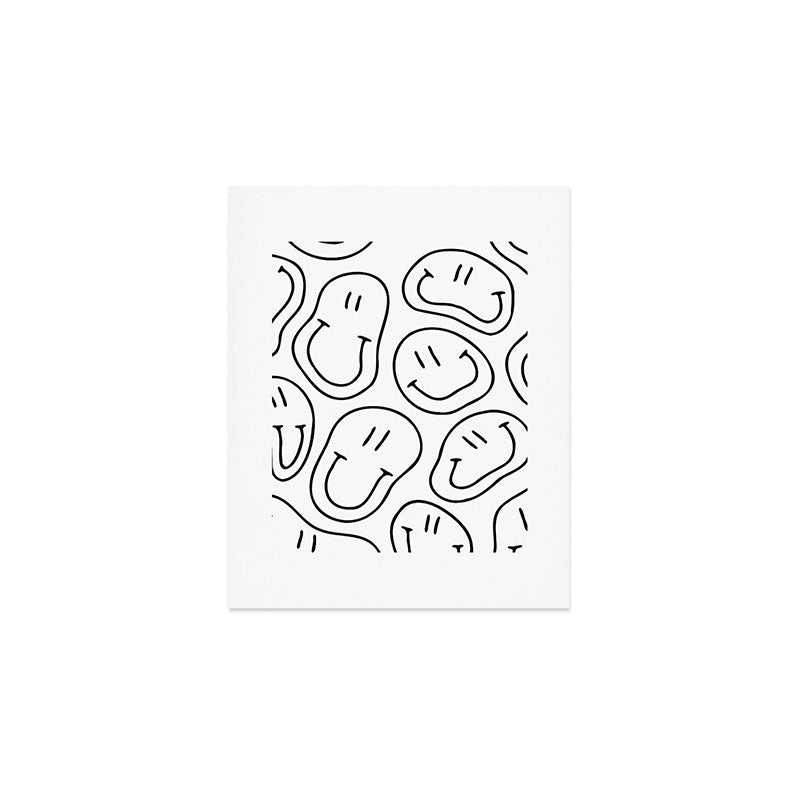Black and white happy smiling face cartoon pattern Art Print Gallery Image 1