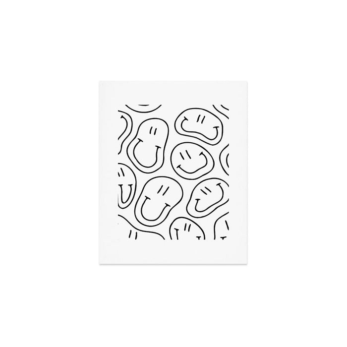 Black and white happy smiling face cartoon pattern Art Print Gallery Image 1