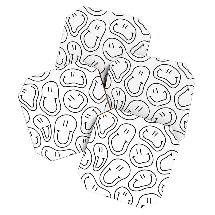 Black and white happy smiling face cartoon pattern Coaster Gallery Image 1