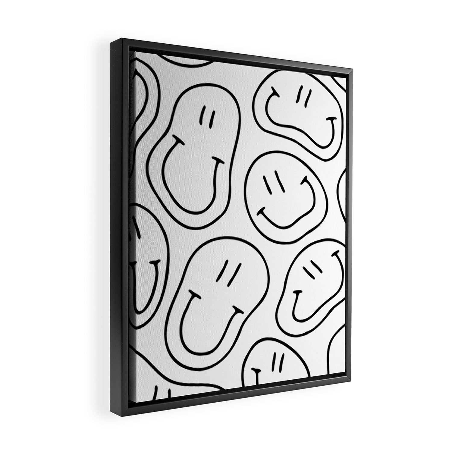 Black and white happy smiling face cartoon pattern Framed Canvas Print Gallery Image 2