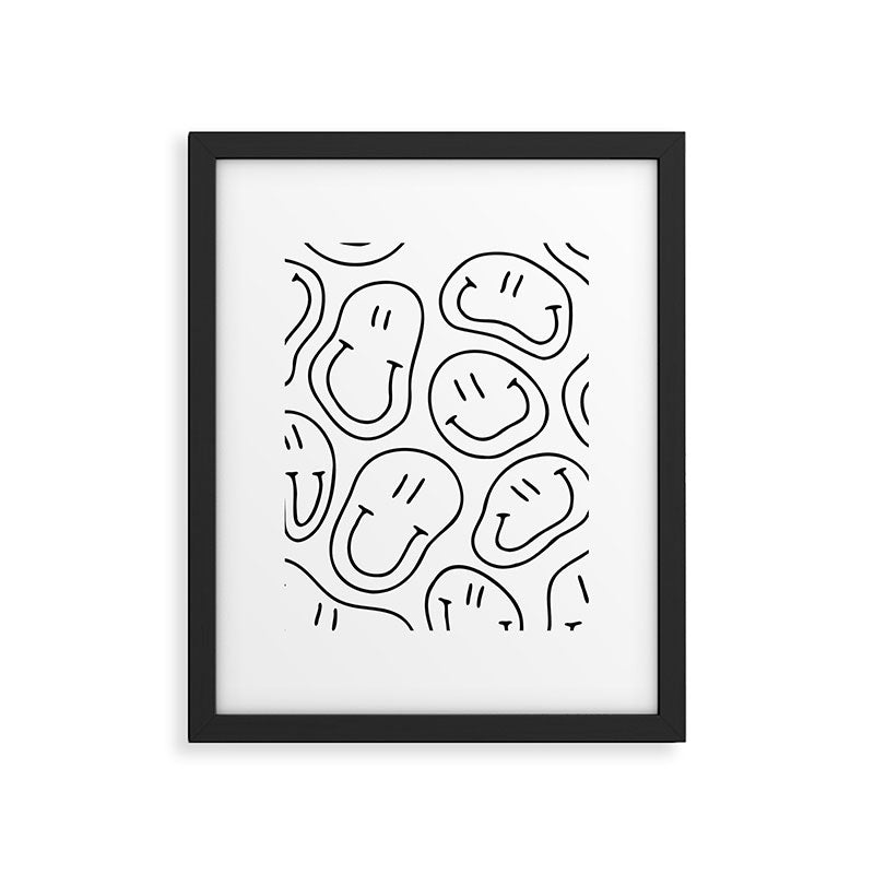 Black and white happy smiling face cartoon pattern Framed Art Print Gallery Image 6