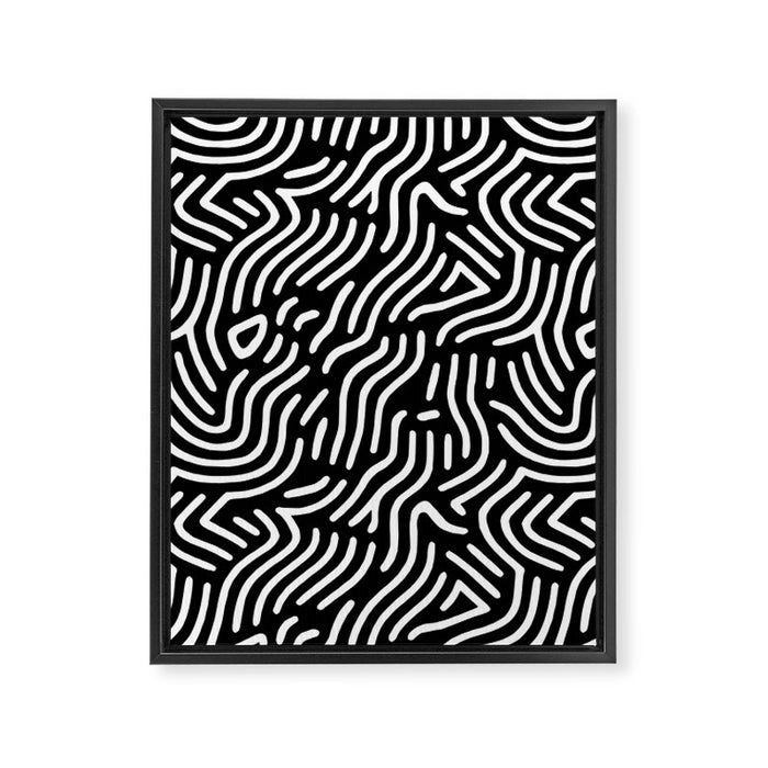 Black and white line art pattern Framed Canvas Print Gallery Image 1