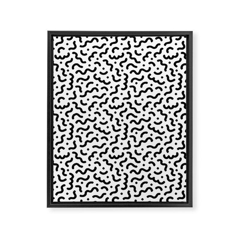 Black and white line doodle squiggle pattern Framed Canvas Print Gallery Image 8