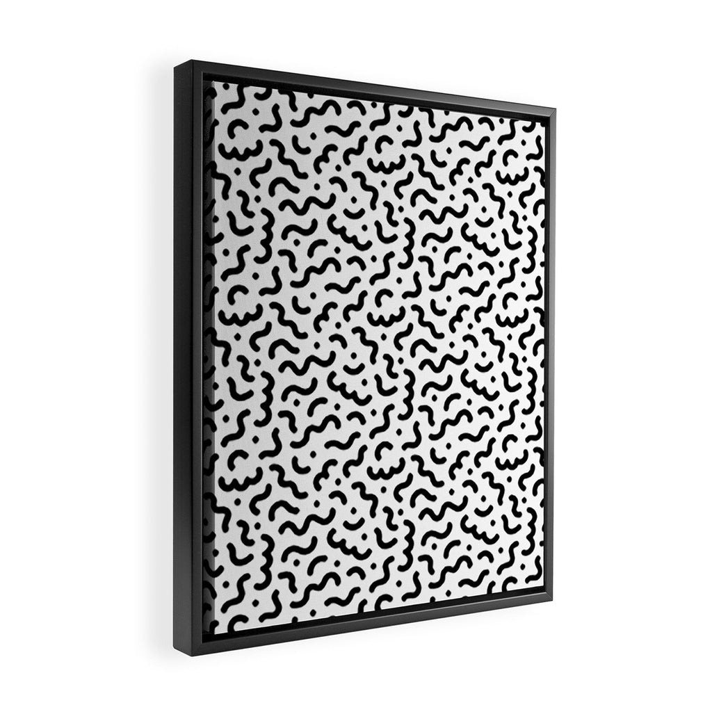 Black and white line doodle squiggle pattern Framed Canvas Print Gallery Image 2