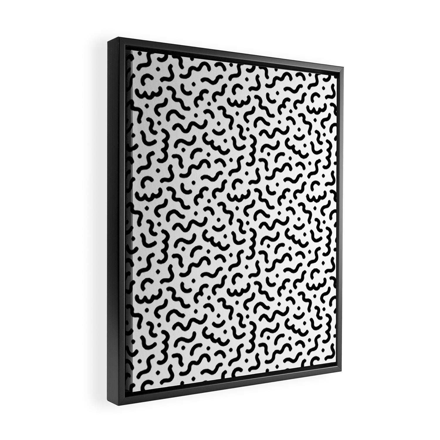 Black and white line doodle squiggle pattern Framed Canvas Print Gallery Image 2