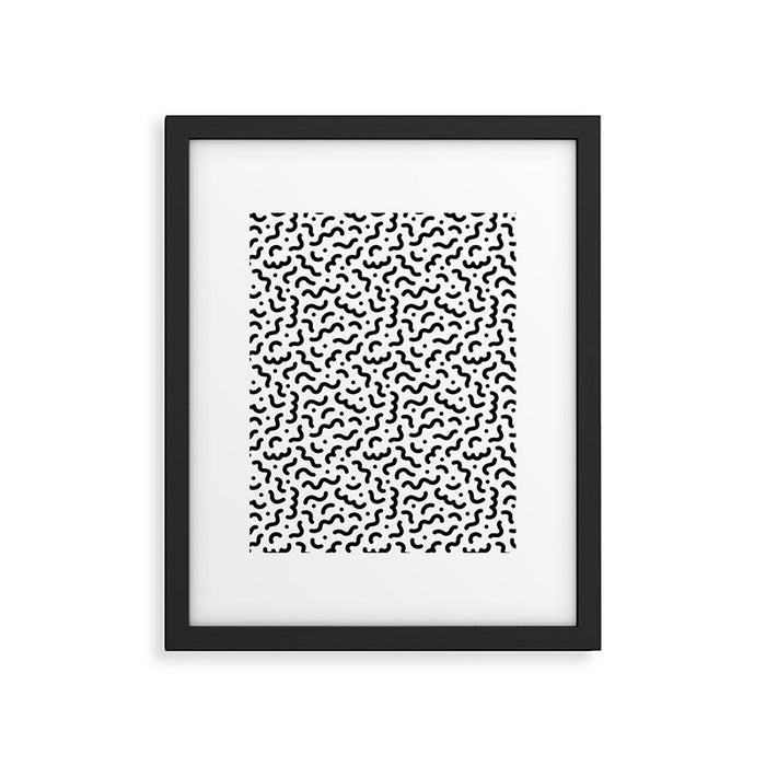 Black and white line doodle squiggle pattern Framed Art Print Gallery Image 1