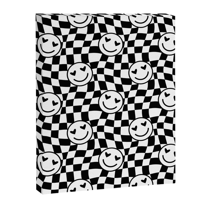Black and white love eye face checkered pattern Canvas Print Gallery Image 1