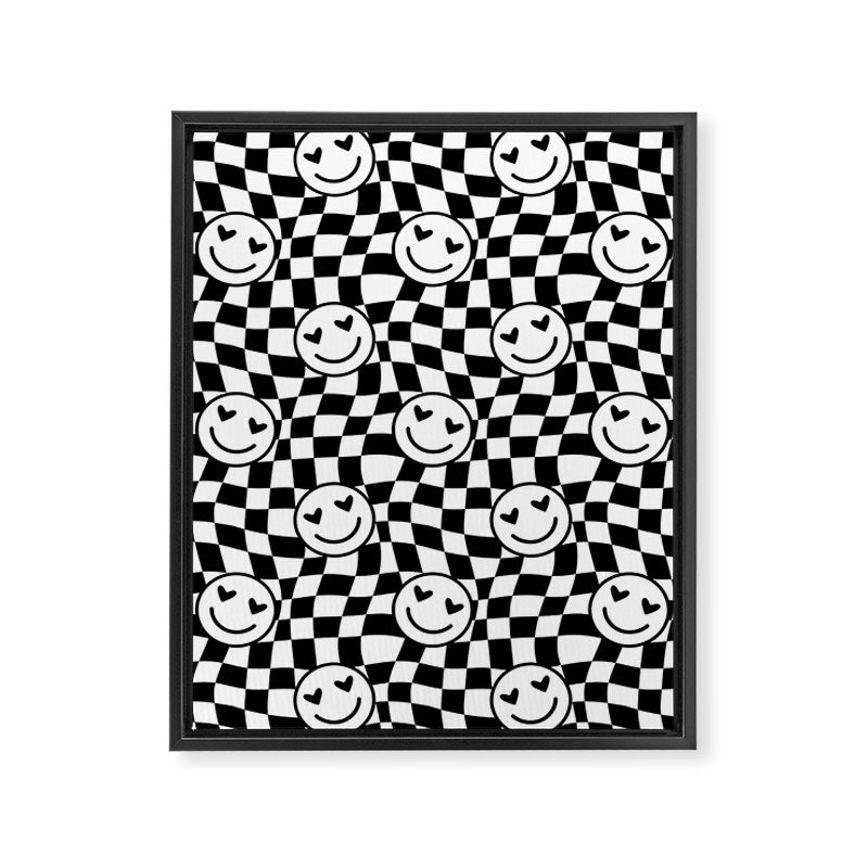 Black and white love eye face checkered pattern Framed Canvas Print Gallery Image 8