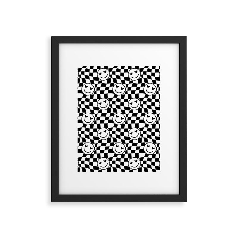 Black and white love eye face checkered pattern Framed Art Print Gallery Image 6