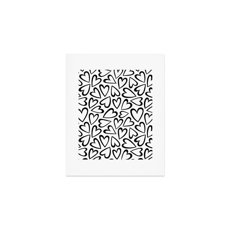 Black and white love heart cartoon pattern Art Print Gallery Image 1