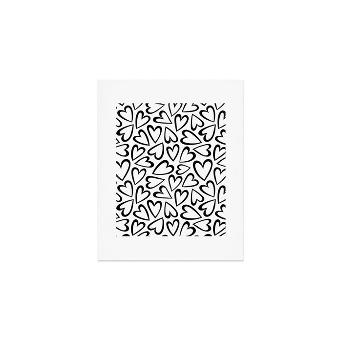 Black and white love heart cartoon pattern Art Print Gallery Image 1