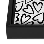 Black and white love heart cartoon pattern Framed Canvas Print Gallery Image 3