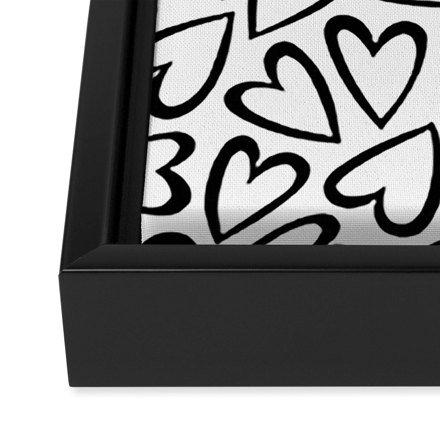 Black and white love heart cartoon pattern Framed Canvas Print Gallery Image 3