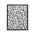 Black and white love heart cartoon pattern Framed Canvas Print Gallery Image 8