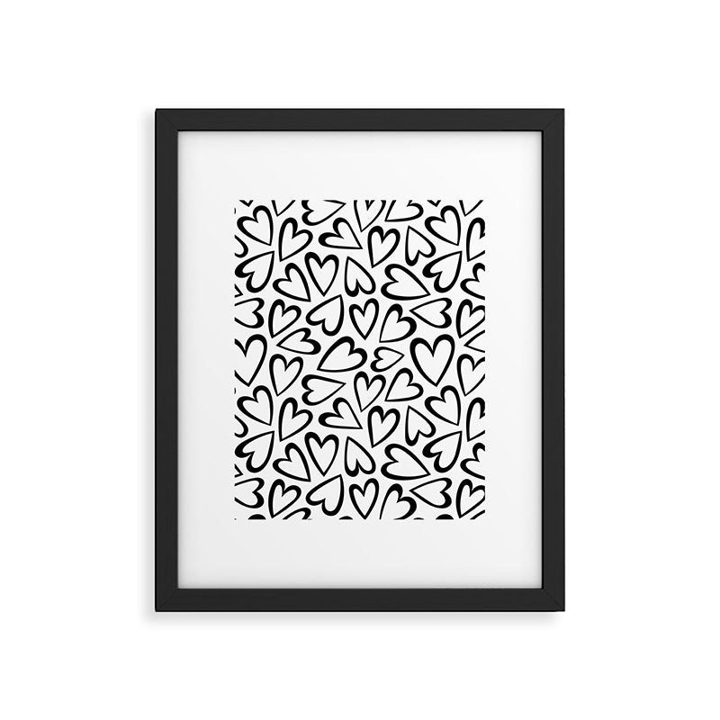 Black and white love heart cartoon pattern Framed Art Print Gallery Image 6