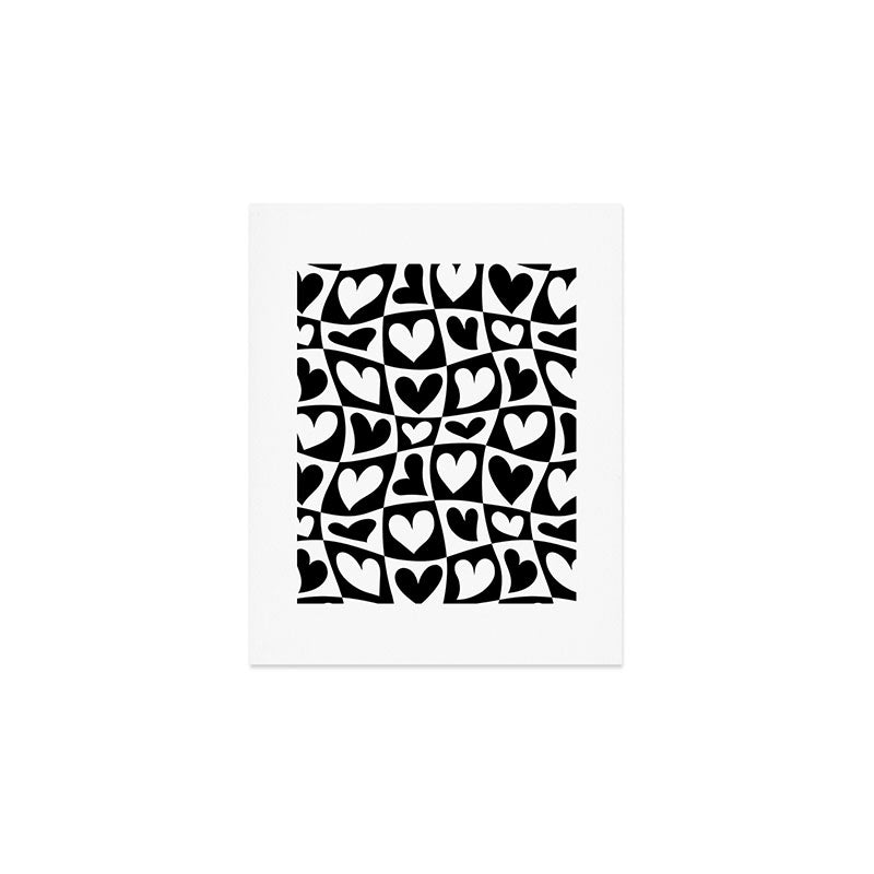 Black and white love heart checkered pattern Art Print Gallery Image 1