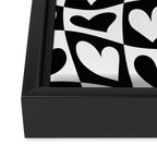 Black and white love heart checkered pattern Framed Canvas Print Gallery Image 3