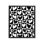 Black and white love heart checkered pattern Framed Canvas Print Gallery Image 8