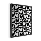 Black and white love heart checkered pattern Framed Canvas Print Gallery Image 2
