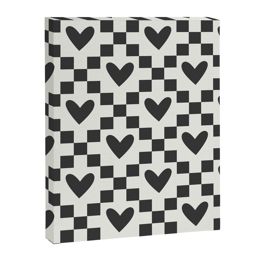 Black and white love heart checkered pattern Canvas Print Gallery Image 8