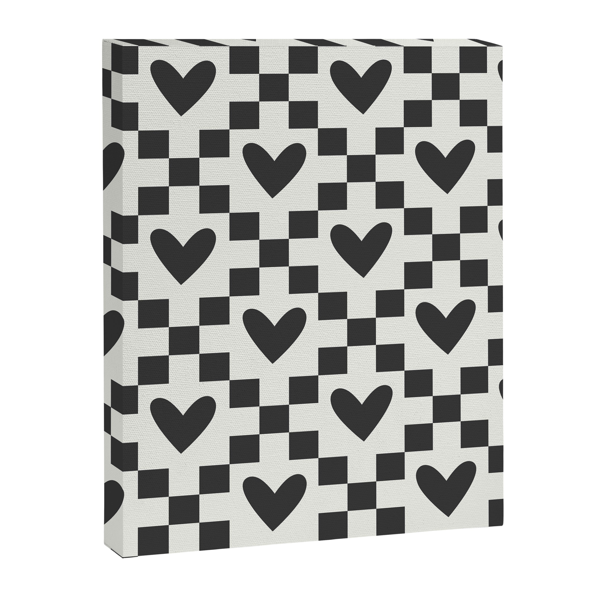 Black and white love heart checkered pattern Canvas Print Gallery Image 8