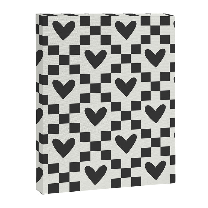 Black and white love heart checkered pattern Canvas Print Gallery Image 1