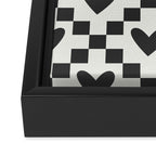 Black and white love heart checkered pattern Framed Canvas Print Gallery Image 3