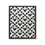 Black and white love heart checkered pattern Framed Canvas Print Gallery Image 8