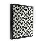 Black and white love heart checkered pattern Framed Canvas Print Gallery Image 2