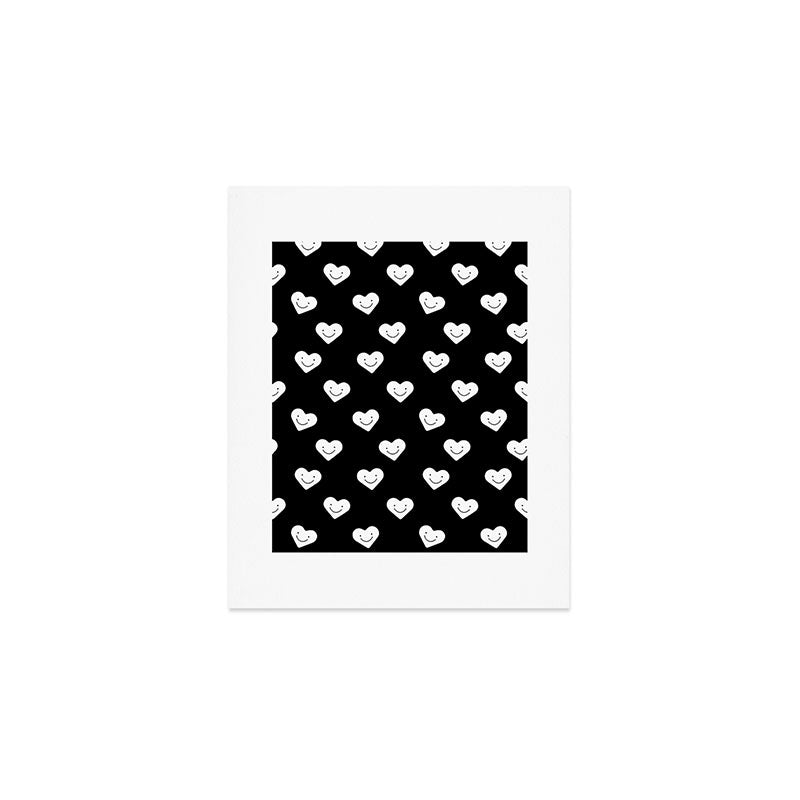 Black and white love heart doodle pattern Art Print Gallery Image 1