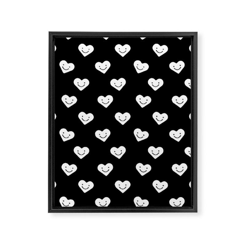 Black and white love heart doodle pattern Framed Canvas Print Gallery Image 8