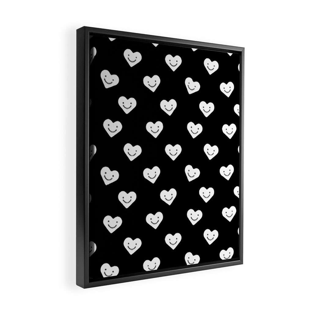 Black and white love heart doodle pattern Framed Canvas Print Gallery Image 2