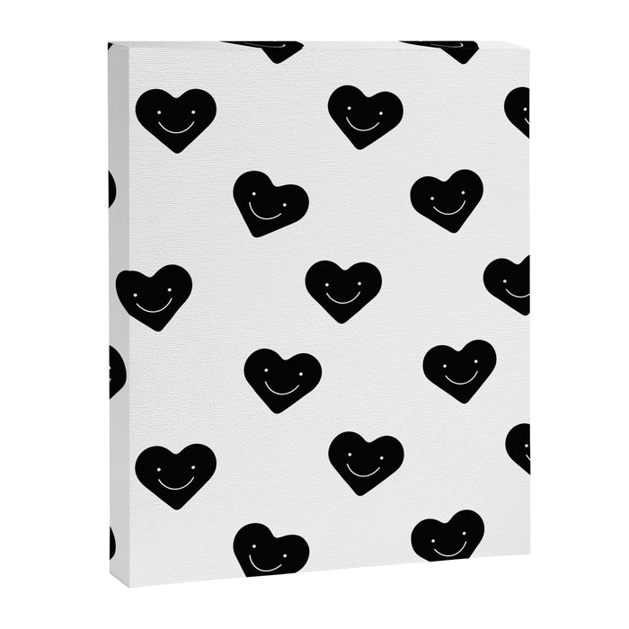 Black and white love heart doodle pattern Canvas Print Gallery Image 1
