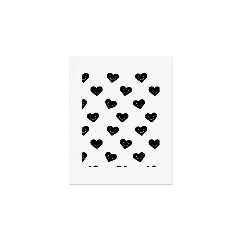 Black and white love heart doodle pattern Art Print Gallery Image 1