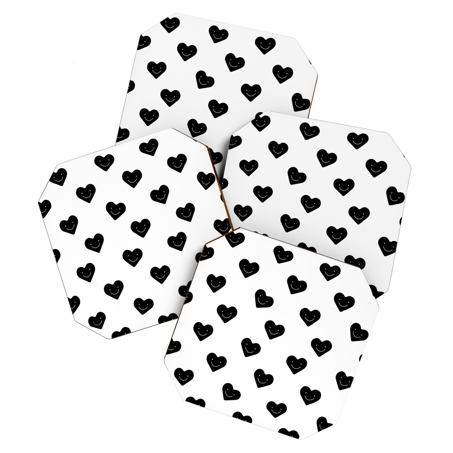 Black and white love heart doodle pattern Coaster Gallery Image 1