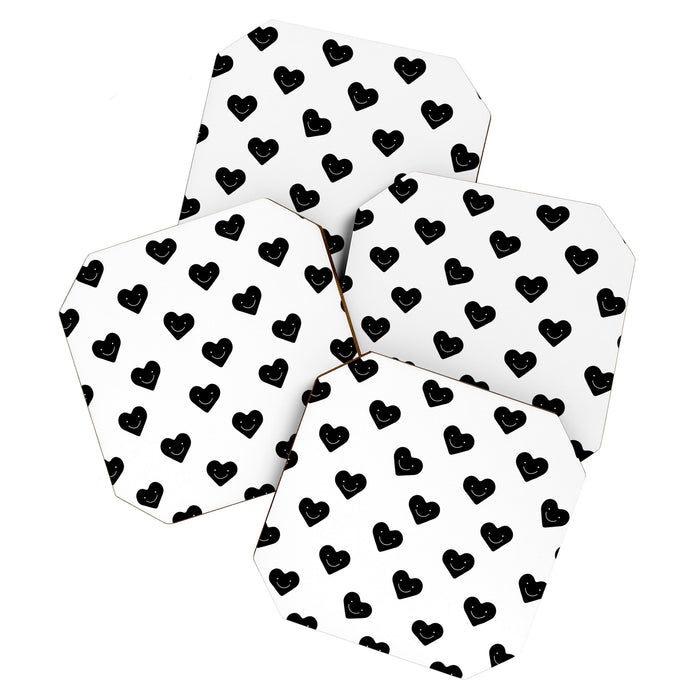 Black and white love heart doodle pattern Coaster Gallery Image 1