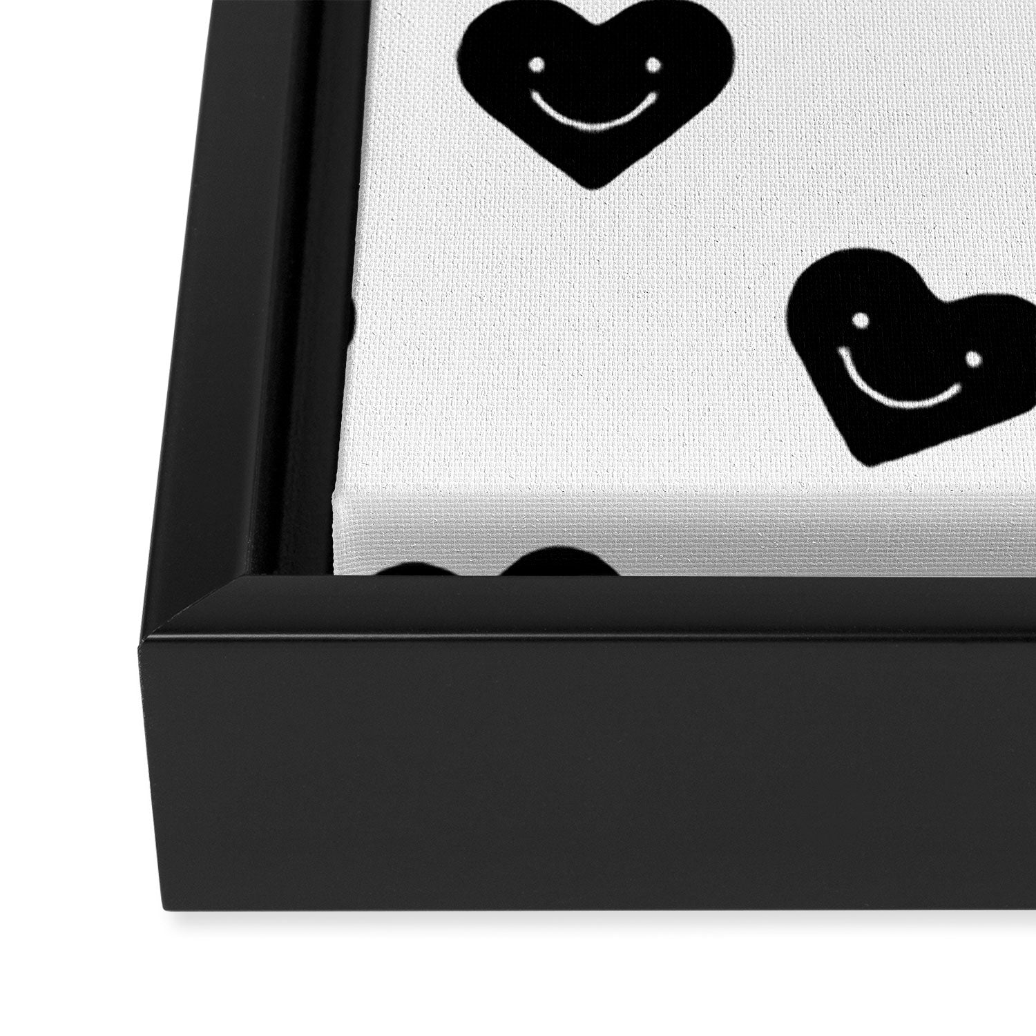 Black and white love heart doodle pattern Framed Canvas Print Gallery Image 3